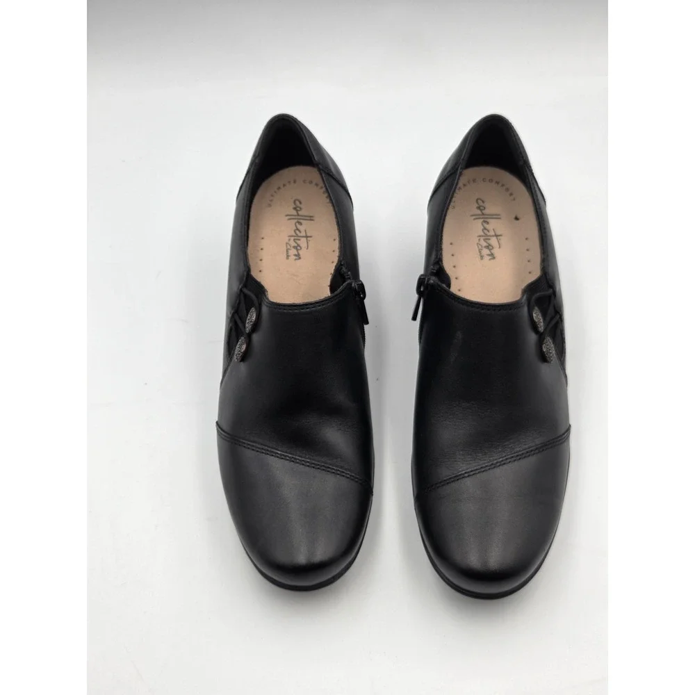 Clarks Collection Leather Booties Emslie Warren Black Wms 8.5 Classic